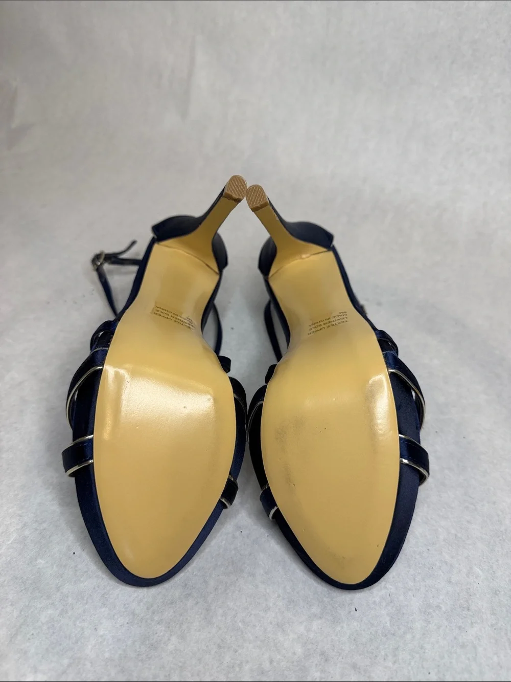 Audrey Brooke Navy Strappy High Heel Sandals with Metallic Footbed